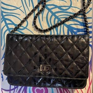 CHANEL Blk Leather Wallet Purse Chain Strap *MINT* vintage with box and tags.